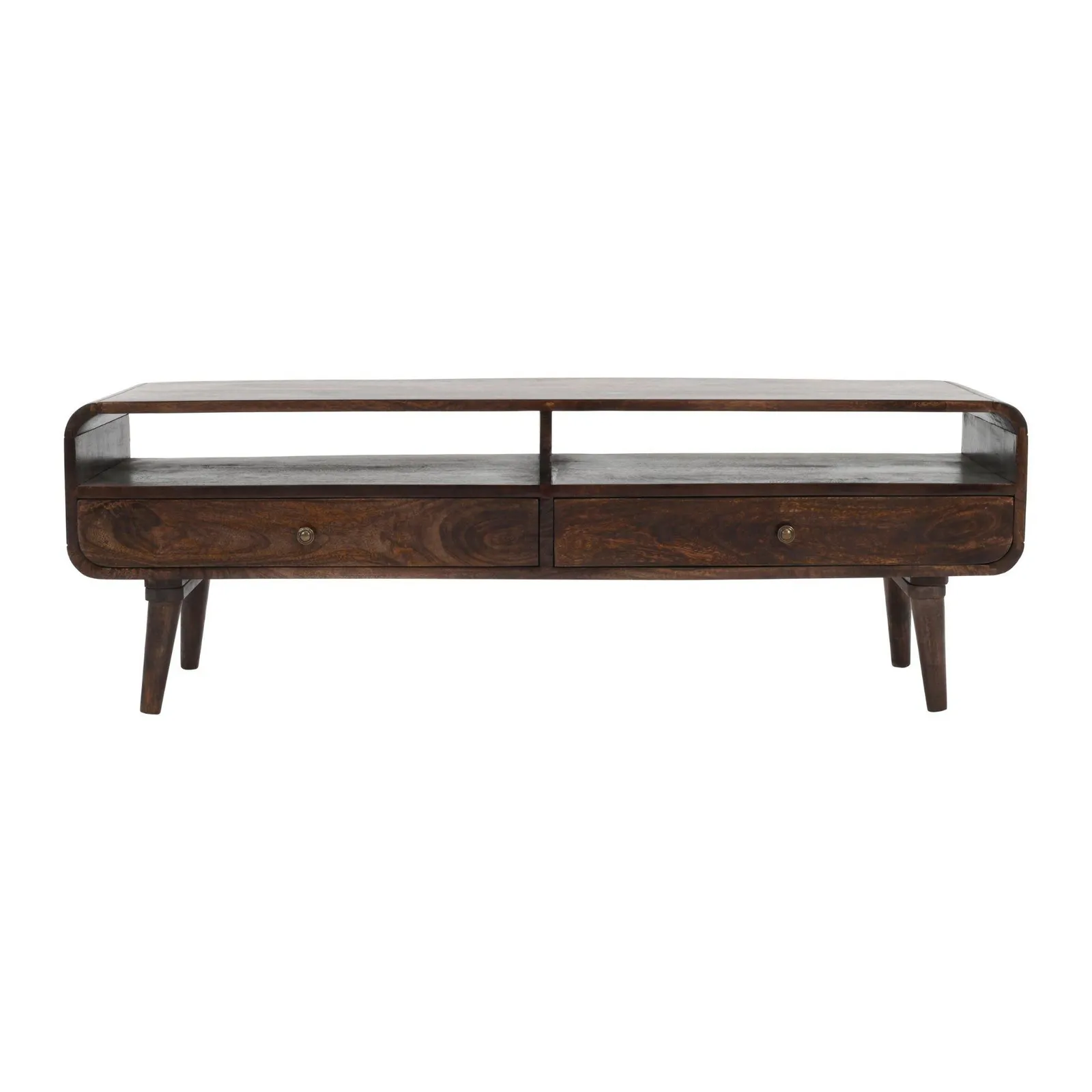 IH Design Malena Dark Mango Wood Large TV Stand with 2 Drawers in Dark Brown 3