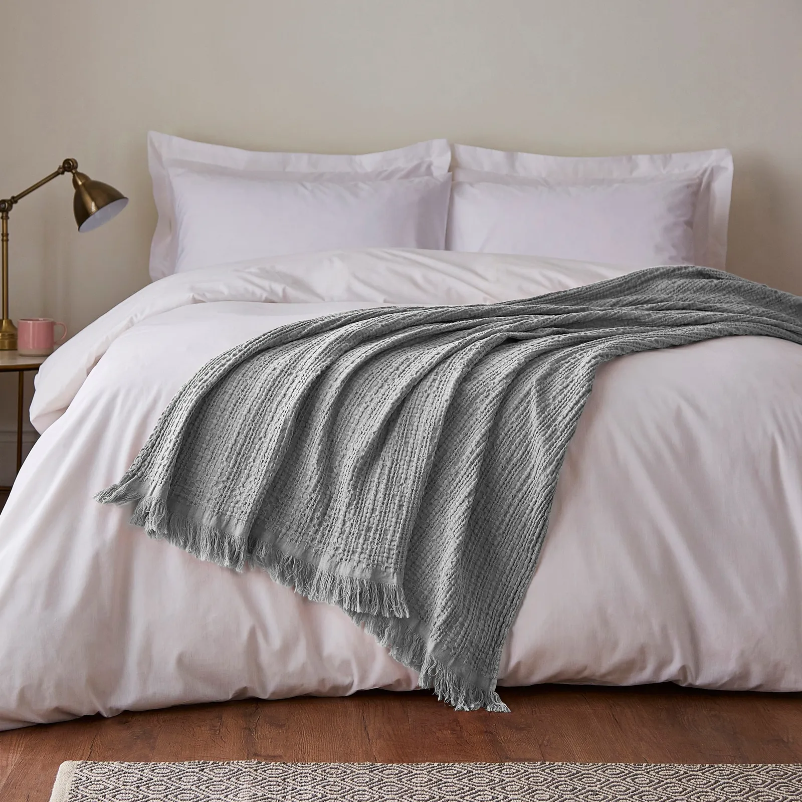 Cotton Waffle Throw Silver