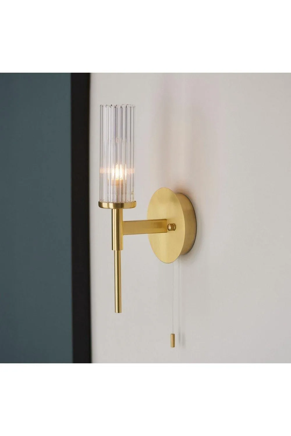 Netlighting Talo Bathroom Metal Wall Lamp Satin Brass Plate Ribbed Glass IP44 in Gold 5