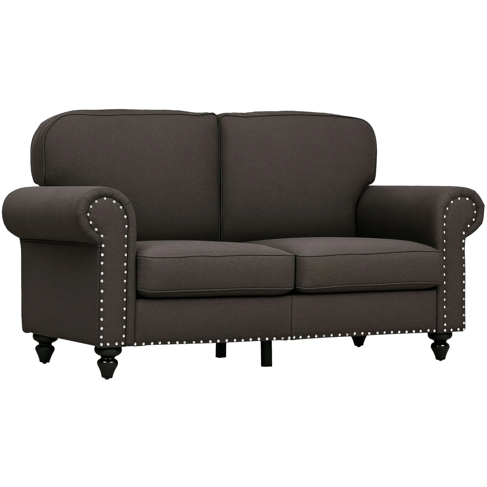 HOMCOM 2 Seater Sofa Couch Fabric Love Seat Sofa with Nailhead Trim in Brown 2