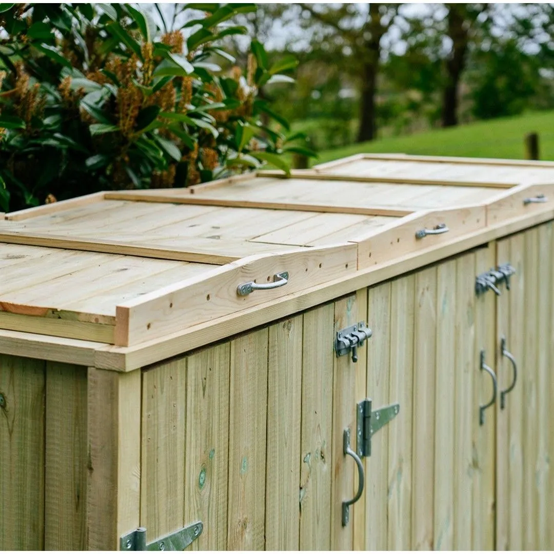 Buttercup Farm Shireburn Quad Wheelie Bin Store - Fits 1x 180L or 240L & 3x 140L Bins in Brown 5