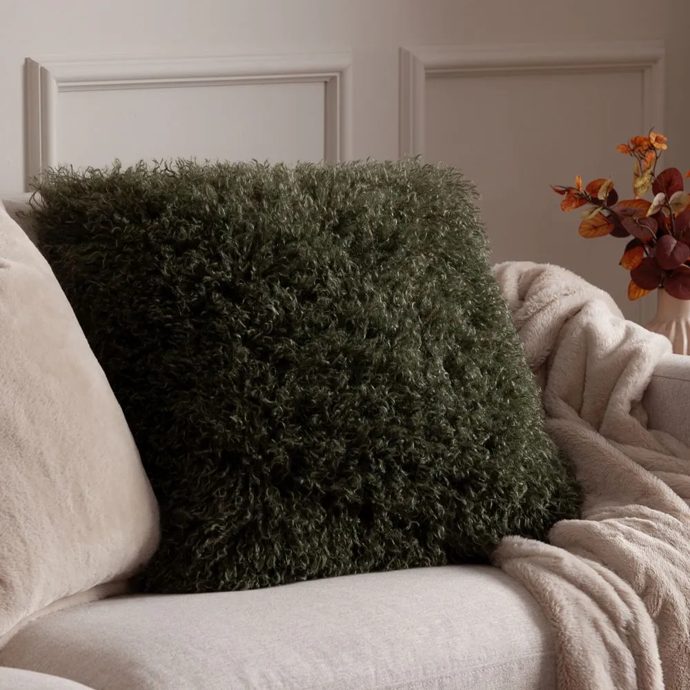 Furn Rowan Faux Fur Cushion in Green