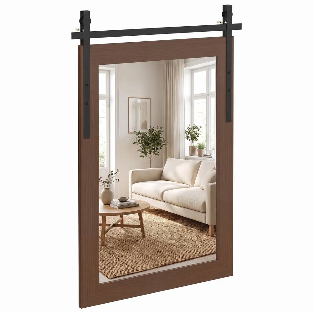 HOMCOM Farmhouse Rectangle Mirror, 86.5 x 61 cm, Dark Brown