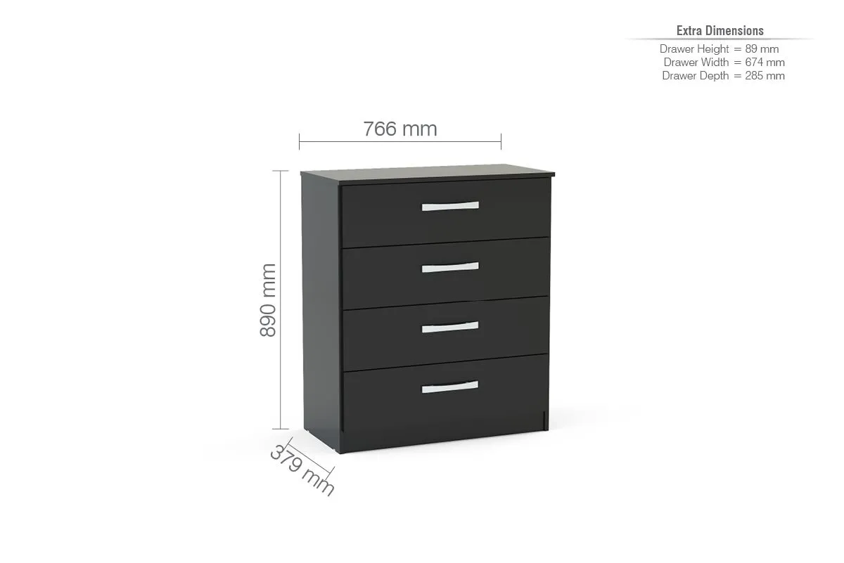 Birlea Lynx 4 Drawer Chest in Black 6