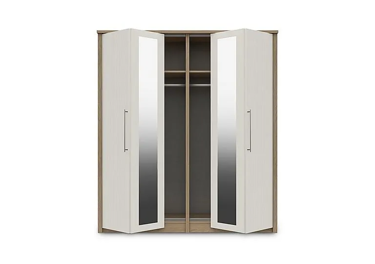 Chelsea 4 Door Bifold Wardrobe with 2 Mirror Doors and Silver Handles