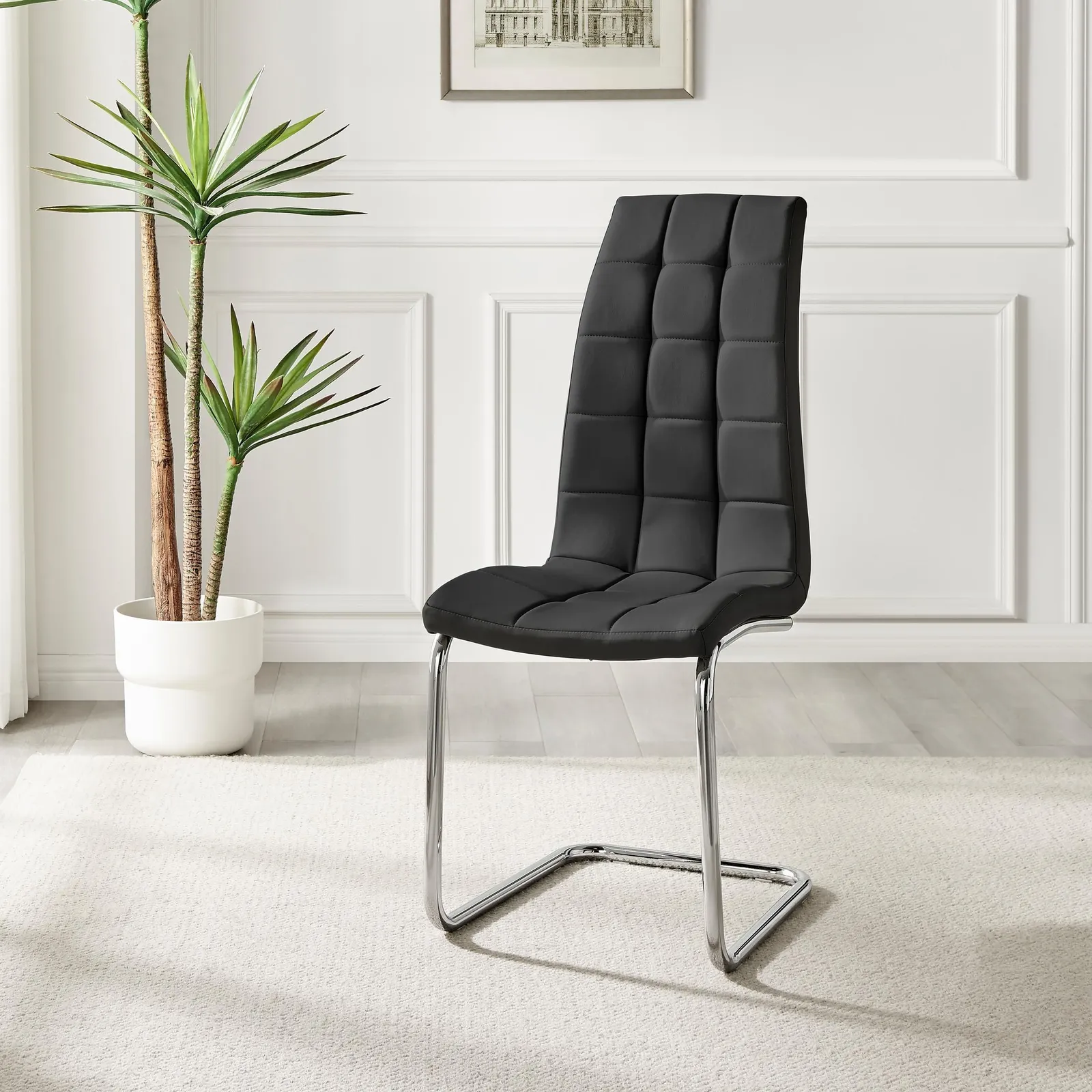 FurnitureboxUK Set of 2 Murano Deep Cushioned Soft Touch Faux Leather Dining Chairs With Silver Chrome Metal Legs in Black 4