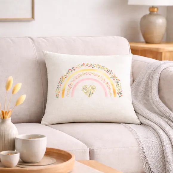 Rainbow Floral Square Cushion