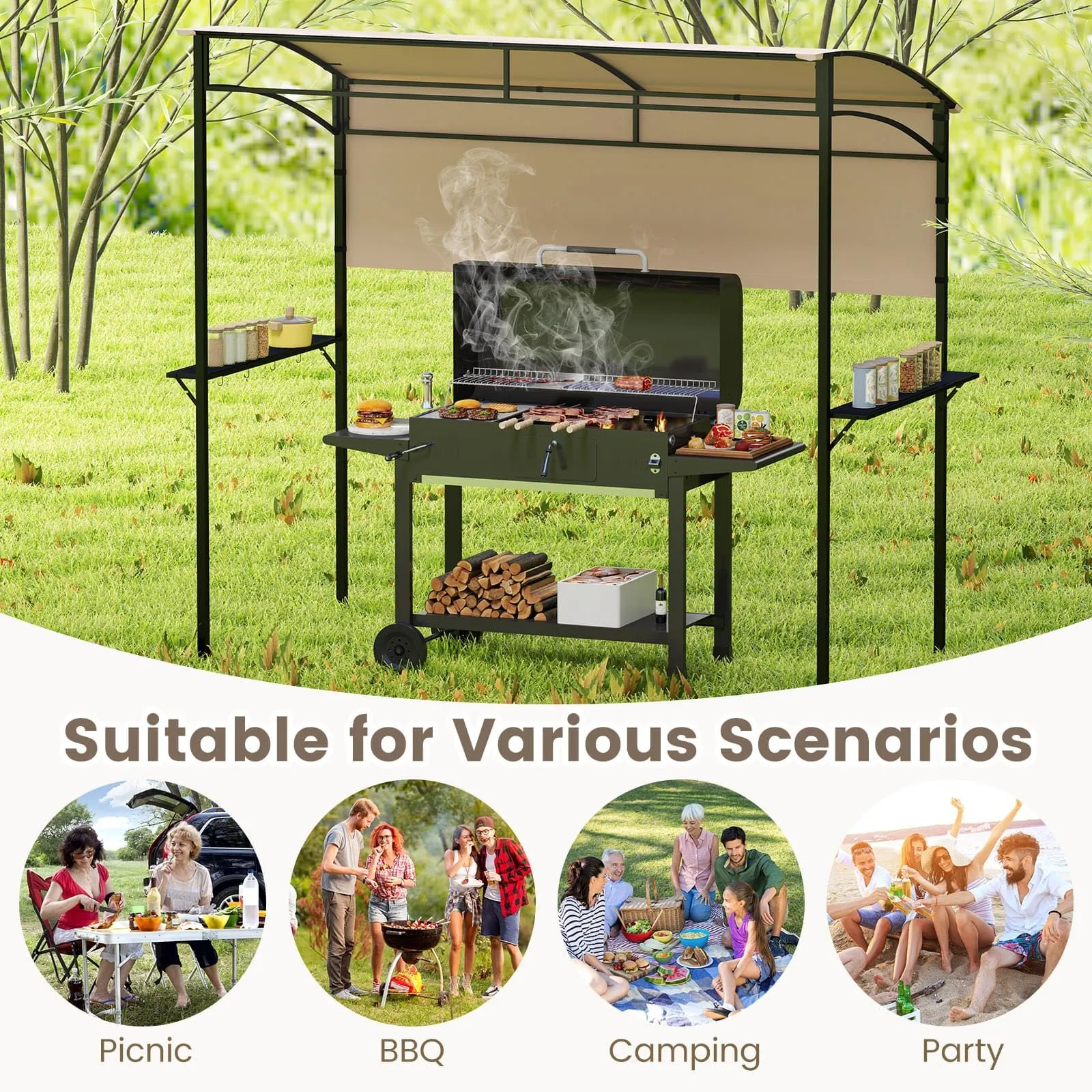 Costway 239 x 108 cm Grill Gazebo Outdoor Patio BBQ Canopy in Beige 6