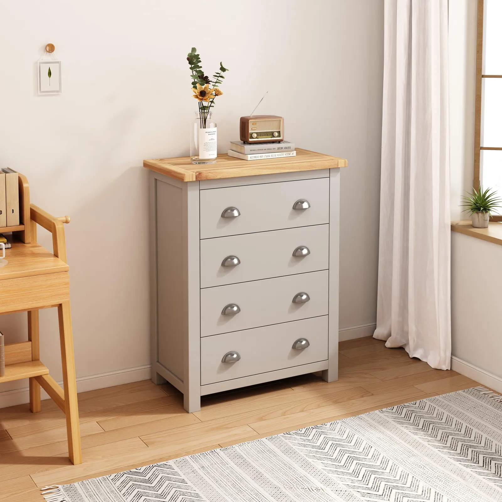 Cabinet Bits Argenta 4 Drawer Chest of Drawers Chrome Cup Handle in Light Grey