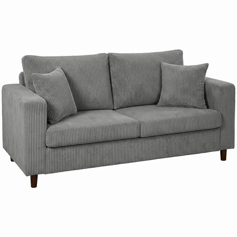 HOMCOM Loveseat Sofa with Wide Seat, Corduroy Upholstered, Light Grey 2