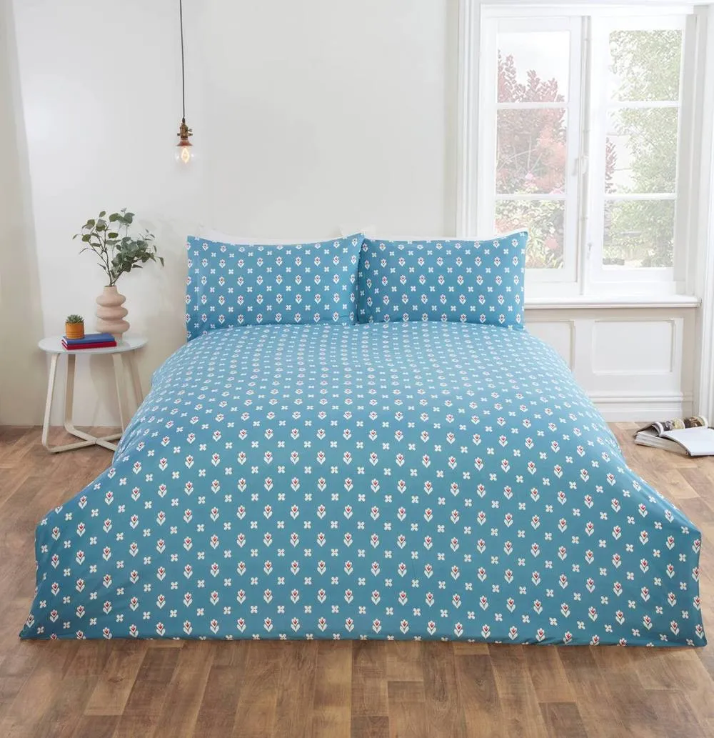 Rapport Home Olivia Microfibre Floral Duvet Cover Set with Pillowcase (Blue) in Blue 4