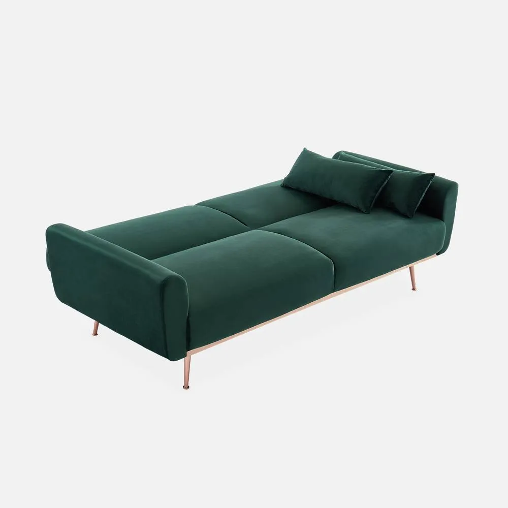 sweeek 3-seater Velvet Convertible Sofa Bed in Dark Green 4