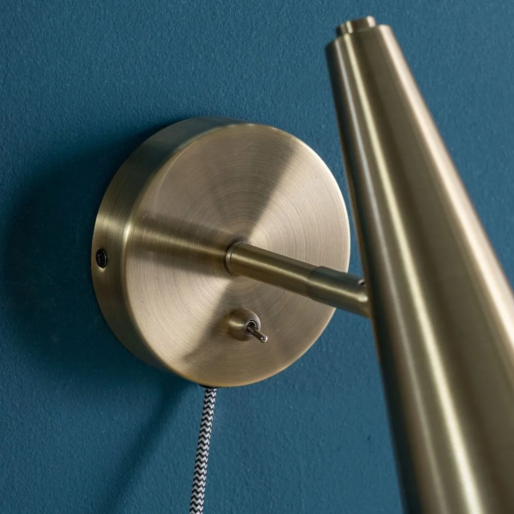 ValueLights Pair of - Plug in Brushed Antique Brass Cone Easy Fit Wall Lights with Adjustable Head in Gold 4