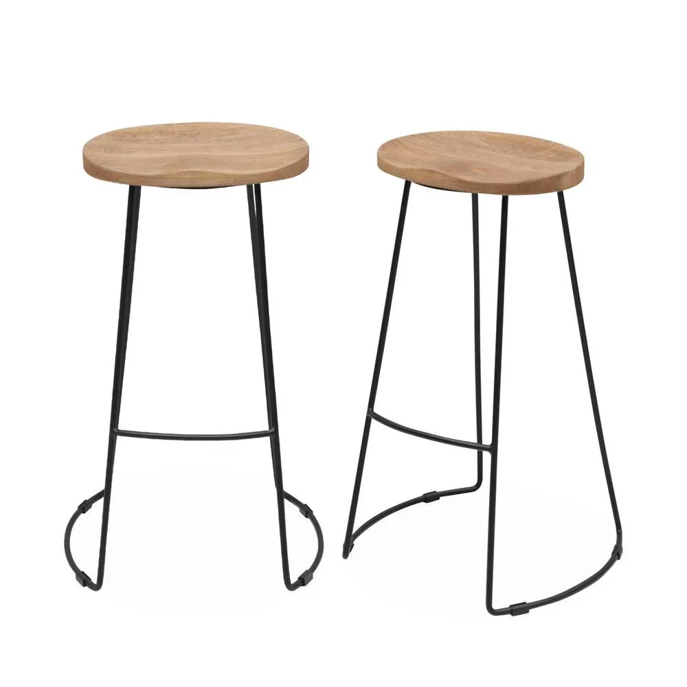 sweeek Pair of industrial metal & wooden bar stools in Beige 2