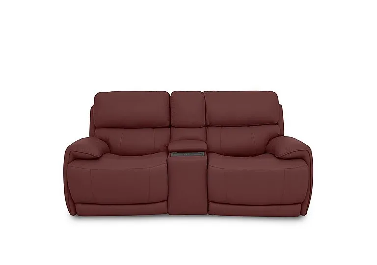 Link Leather 2 Seater Power Recliner Sofa with Power Headrests and Cupholders - BV Deep Red
