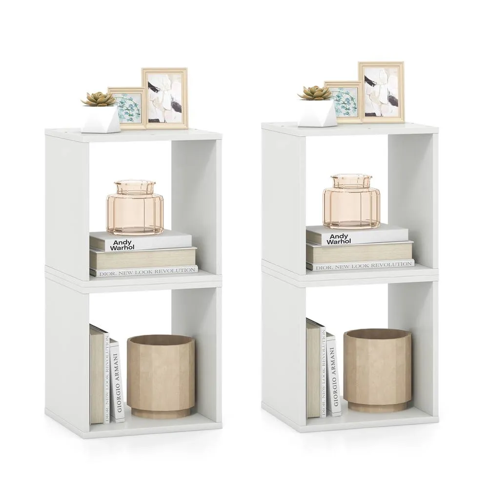 Costway Set of 2 Cube Storage Organizer Stackable Open Bookcase Display Rack Bookshelf in White