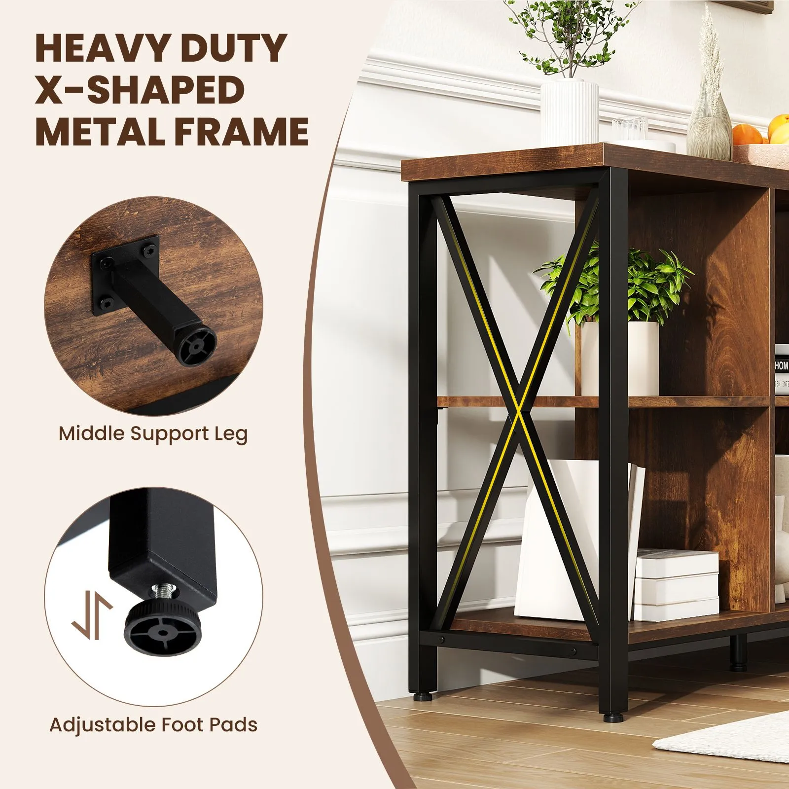 Costway 6-Cube Storage Organizer 120CM Wide Bookshelf w/Open Compartments in Brown 4