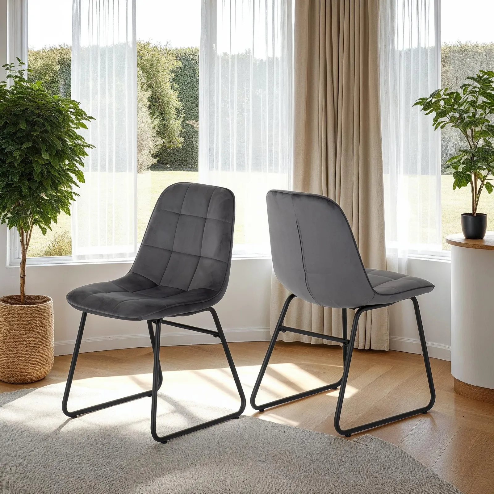 Seconique Quebec Straight Edge Dining Set with Lukas Chairs in Grey 6