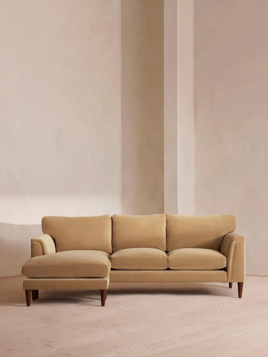 Reya Chaise-end Sofa, Velvet, Camel