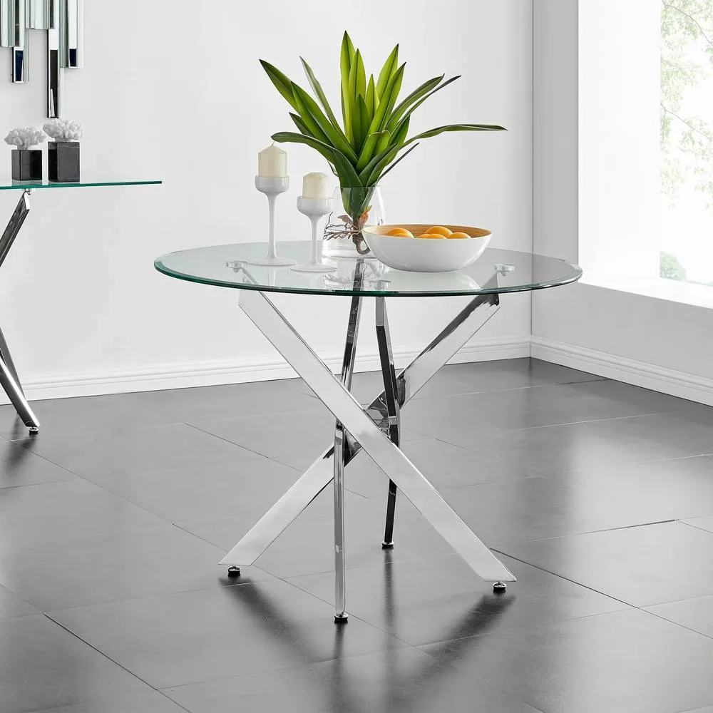 FurnitureboxUK Novara Glass & Chrome Round Dining Table with 4 Cream Paloma Chairs 2