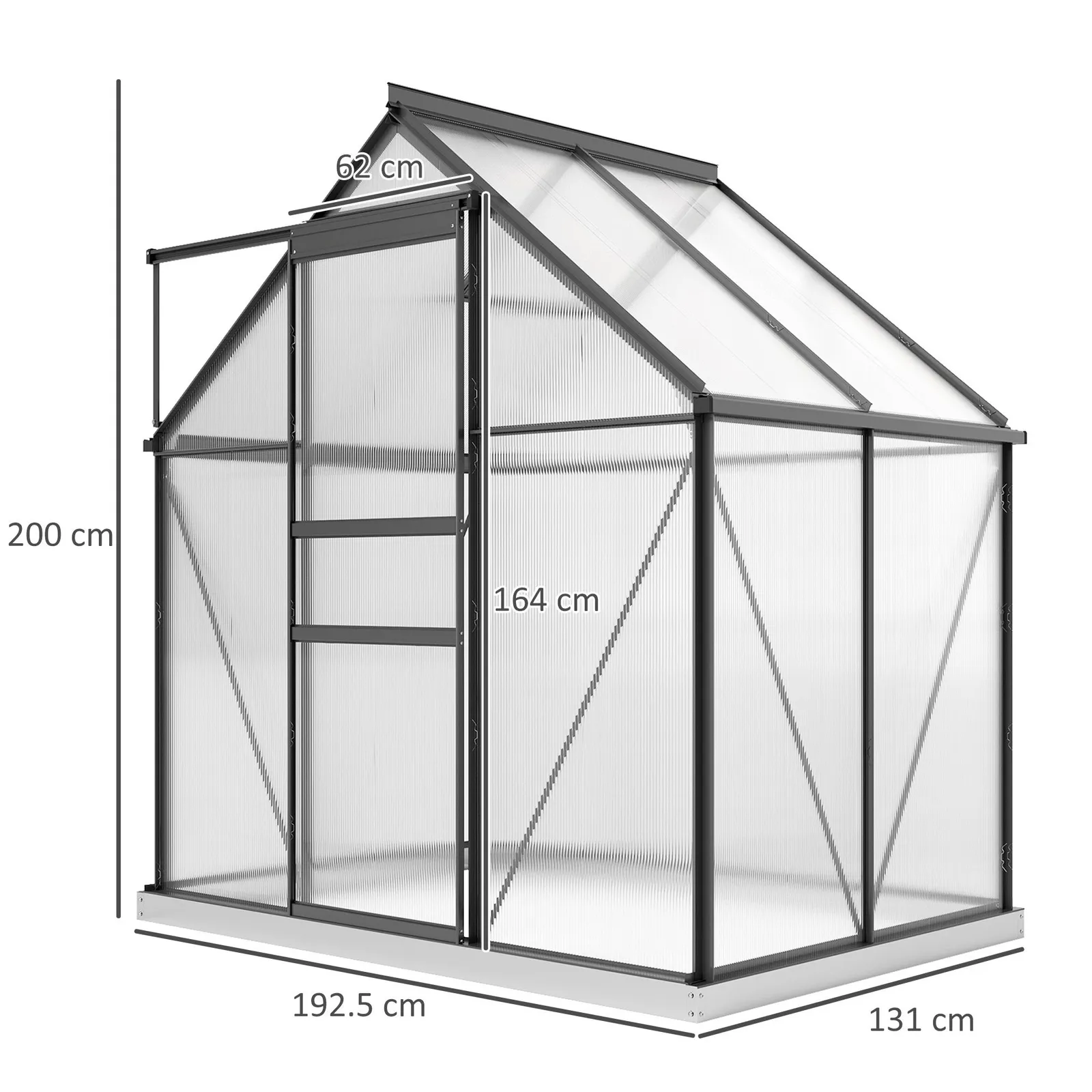 OUTSUNNY Polycarbonate Walk-in Garden Greenhouse w/ Sliding Door Grey 3