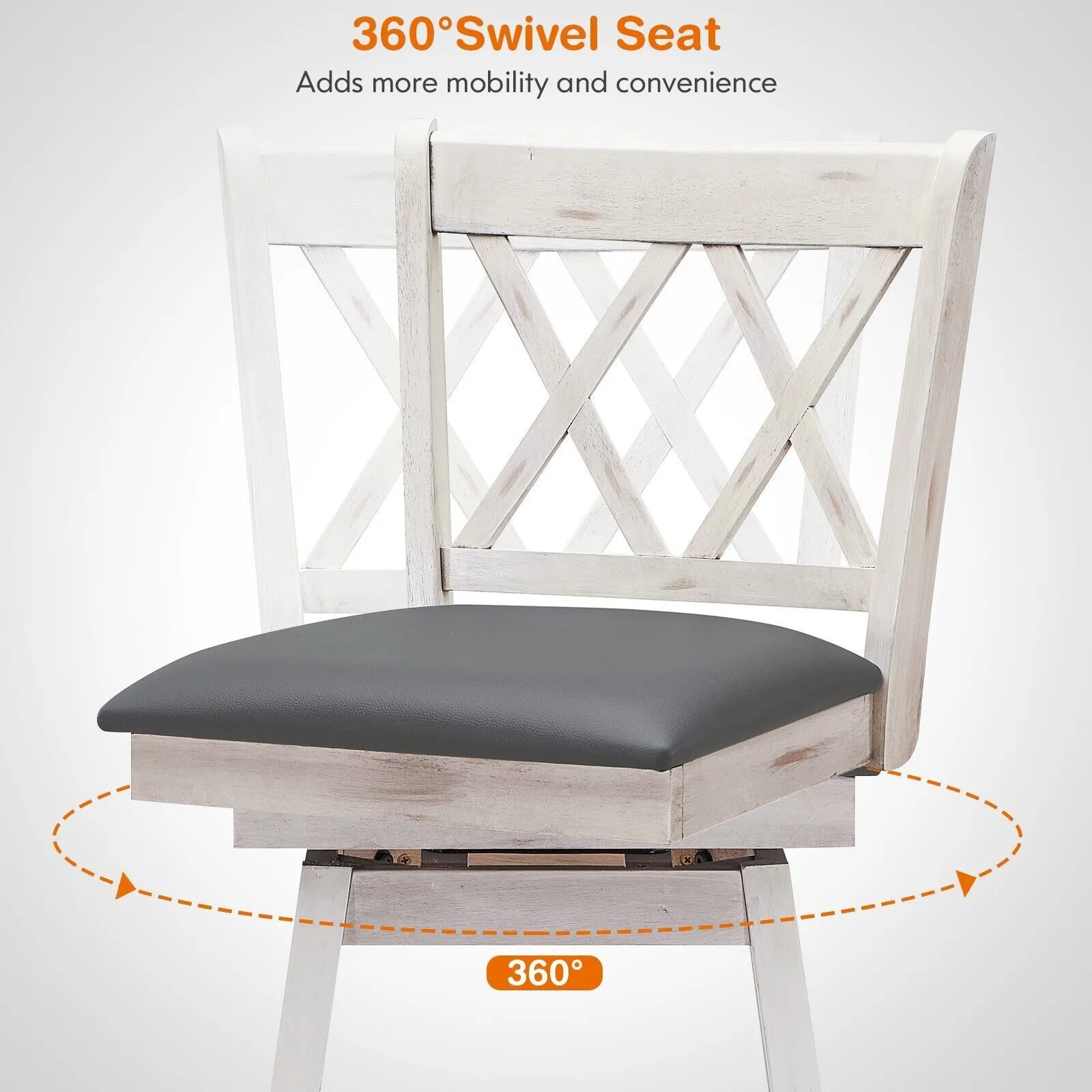 Costway Set of 2 Bar Stools Counter Height Chair Pub 360 Swiveling Upholstered Seat 29" 4