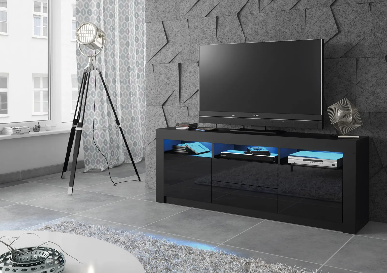 Creative Furniture Shine TV Unit 160cm - A Bright & Stylish Cabinet with Gloss Doors & LED Lights in Black 6