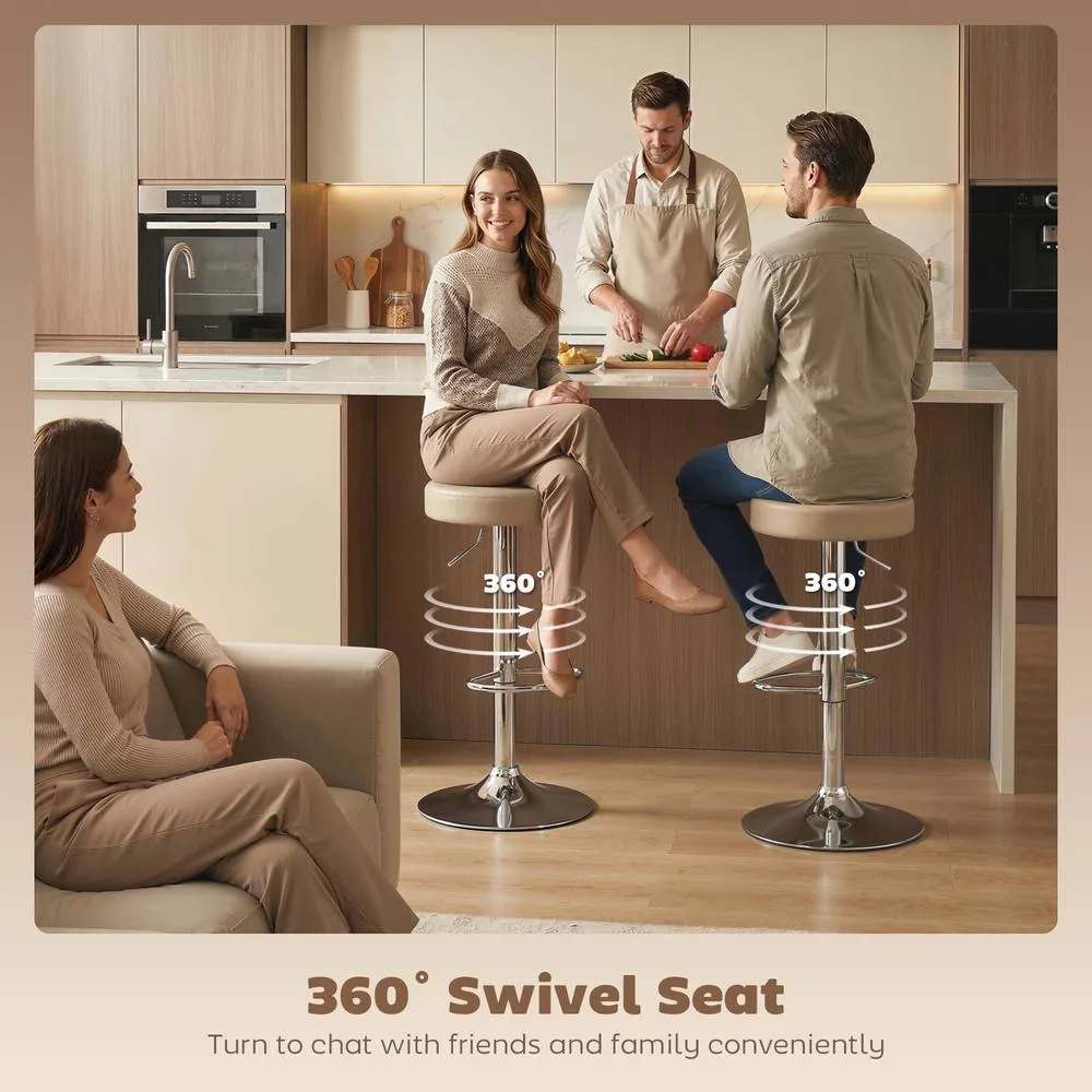 HOMCOM Bar Stools Set of 2, Height Adjustable Breakfast Bar Chairs in Beige 6