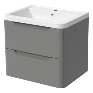 Wickes Malmo Dust Grey Wall Hung J Pull Vanity Unit & Basin - 657 x 600mm