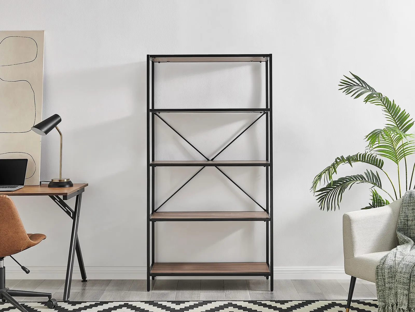 FurnitureboxUK Ashton Industrial Black Metal Box Shelf Unit With 5 Scratch Resistant Melamine Coated Shelves Supporting 10KG Each in Brown 4
