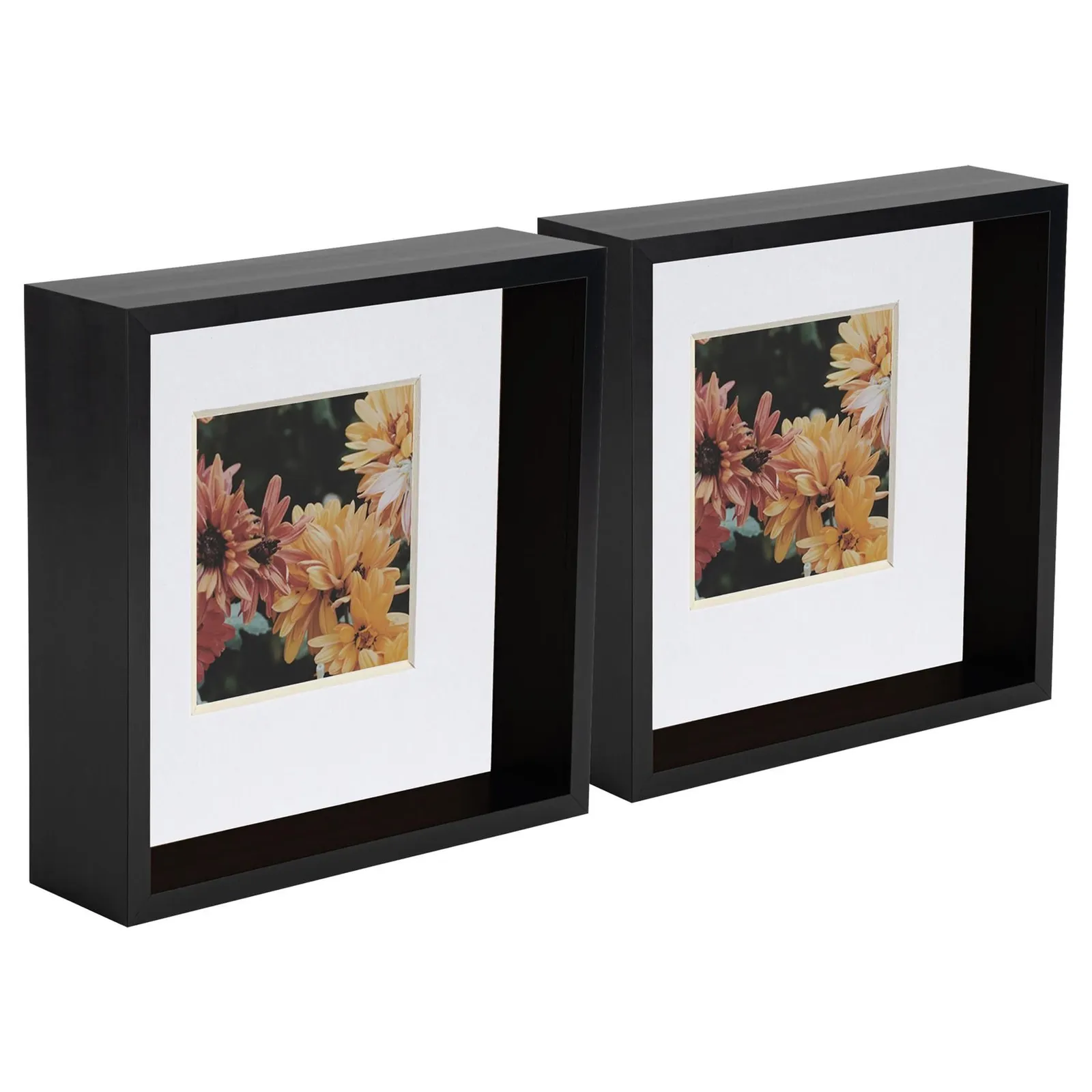 Nicola Spring 3D Deep Box Photo Frames - 8 x 8" with 4 x 4" Mount - White Mount - Pack of 2 in Black 1