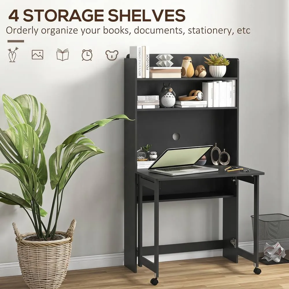 HOMCOM Writing Desk with Foldable Desktop for Bedroom, Home Office, Black 5