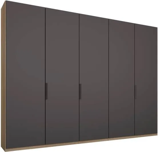 Caren 5 door 250cm Hinged Wardrobe, Oak Frame, Matt Graphite Grey Doors