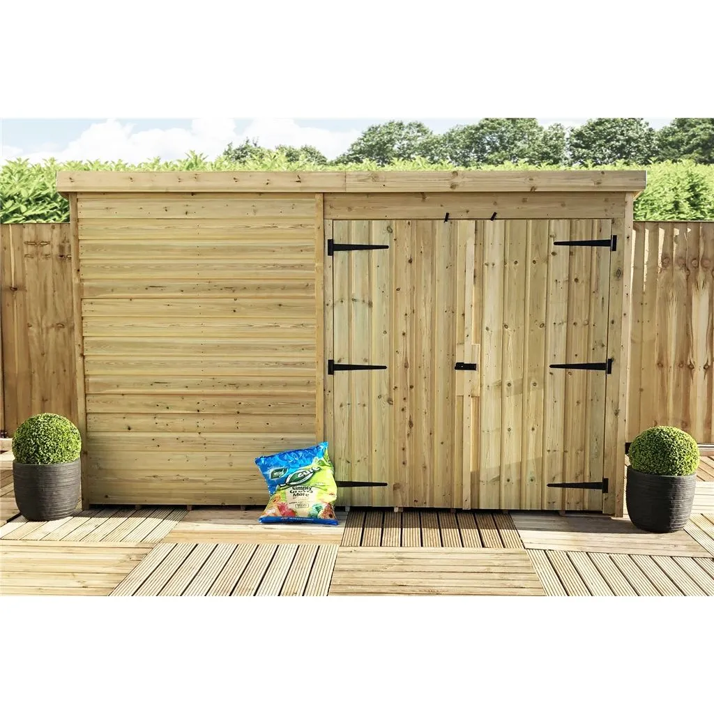 Marlborough 10 x 5 Pressure Treated Pent Garden Shed with Double Doors in Natural 3