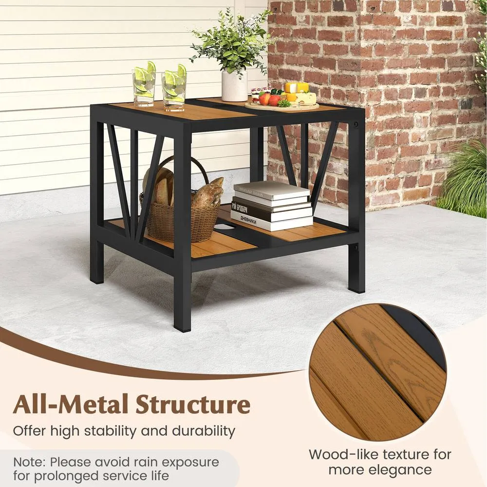 Costway 2-Tier Metal Small Patio Coffee Table Garden Side Table 52 x 46 x 45cm in Brown 6