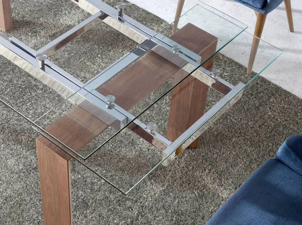Angel Cerda Model Extending Dining Table - Tempered Glass Top in Walnut 6