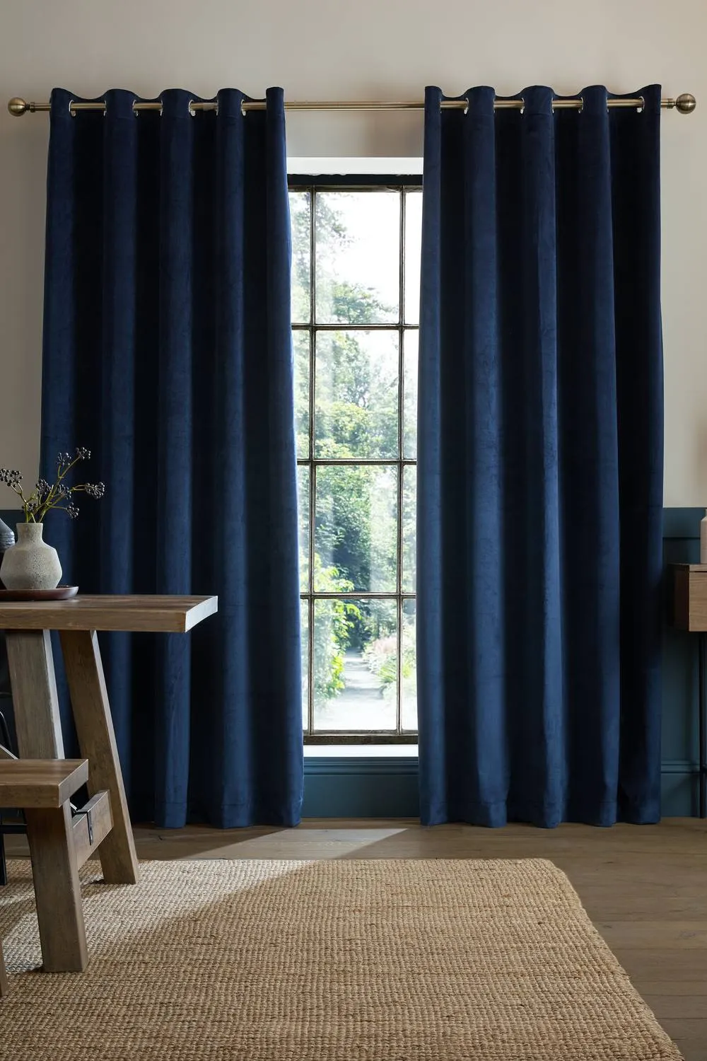 Catherine Lansfield 'Super Thermal Blackout Matt Velour' Eyelet Curtains in Navy 1
