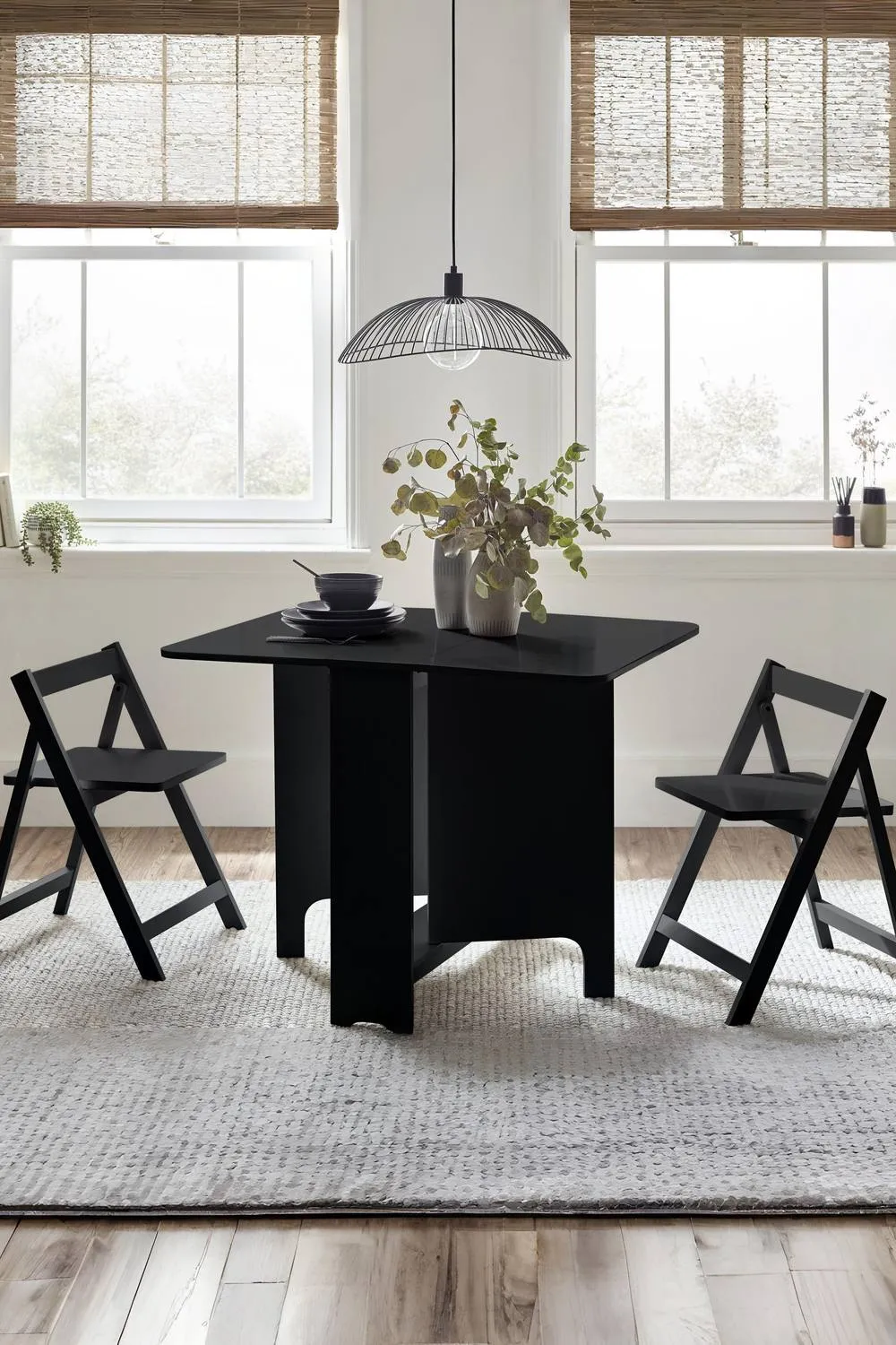Julian Bowen Gatan 2 Seater Compact Drop Leaf Dining Set with Folding Chairs in Black 1