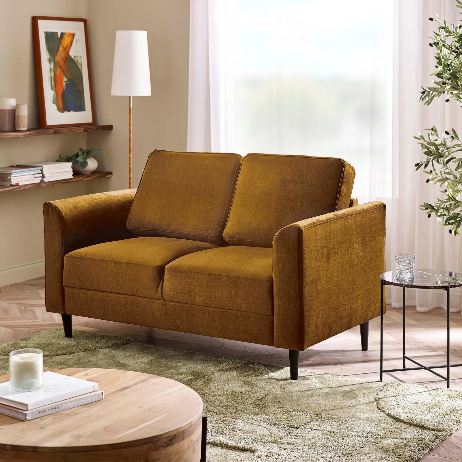 FurnitureboxUK Logan Fabric 2 Seater Sofa in Orange 1
