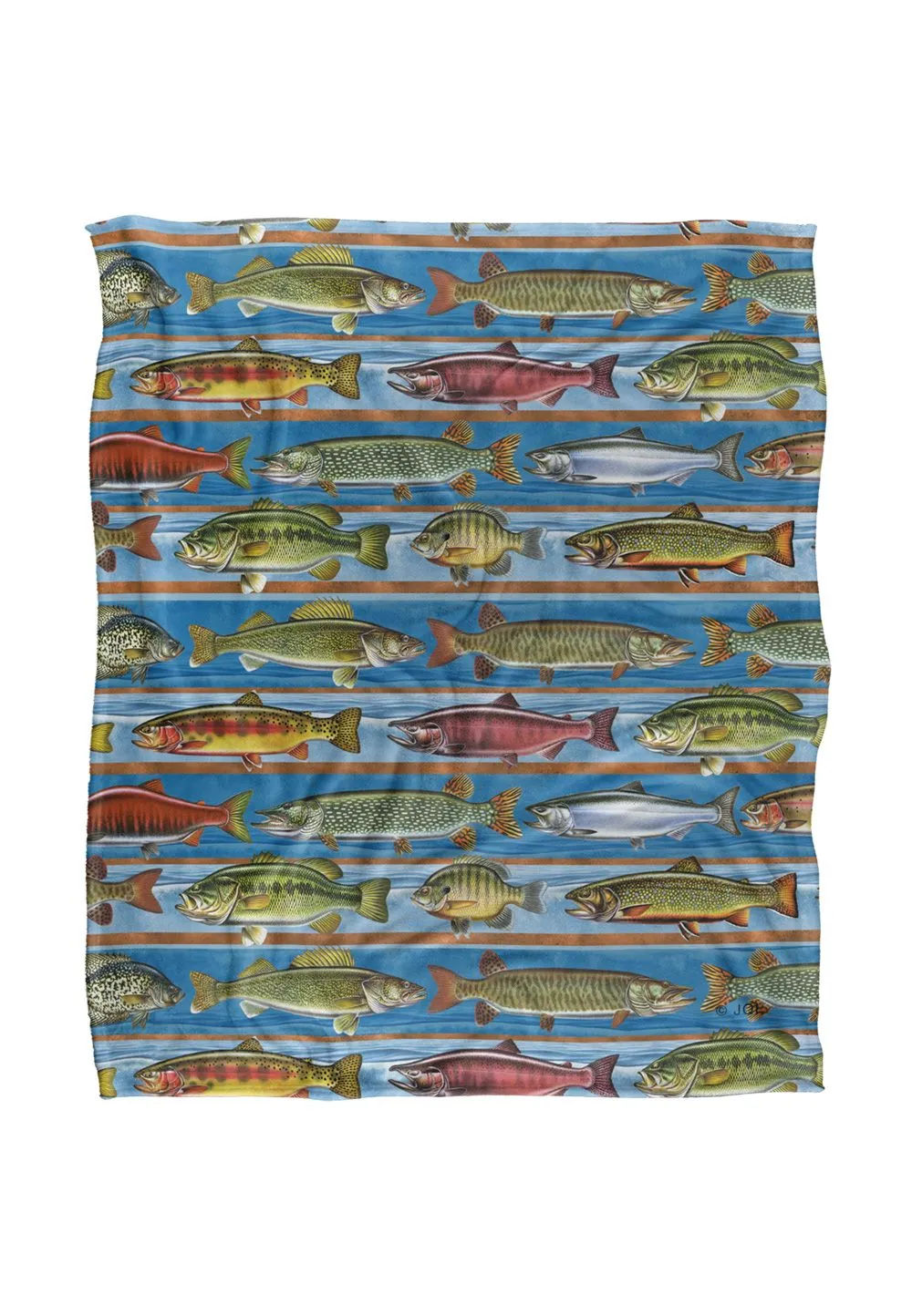 JQ Licensing Freshwater Gamefish Fishing Pattern Silky Touch Super Soft Throw Blanket 152 X 127 cm in White