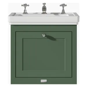 Bayswater Hartleigh Hunter Green Traditional Wall HUng Vanity Unit & 3 Tap Hole White Recessed Basin - 500mm