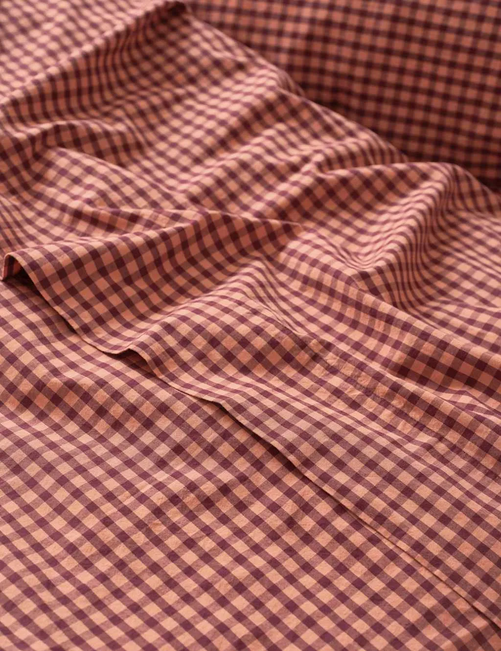 Piglet In Bed Pure Cotton Gingham Flat Sheet Brown Mix