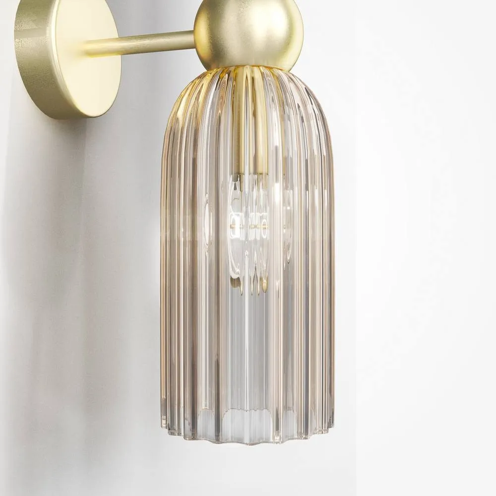Netlighting Maytoni Antic Modern 2 Light Up & Down Wall Lamp Gold Cognac Shade E14 4