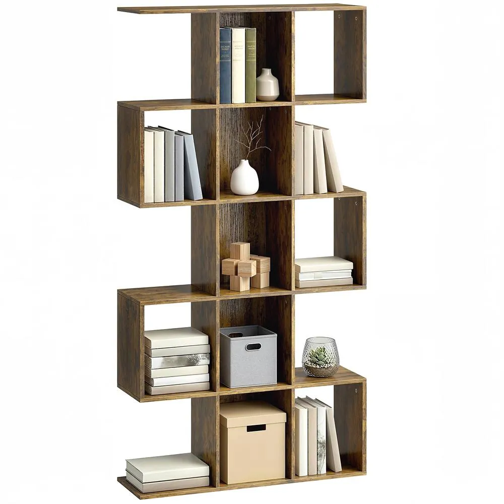 HOMCOM Geometric Bookshelf, 5-Tier S Shaped Bookcase in Brown