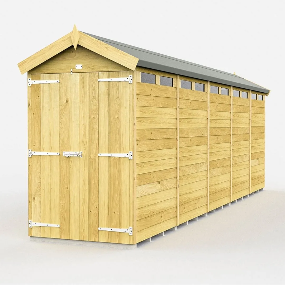 Buttercup Farm 4 x 20 Feet Apex Security Shed - Double Door - L592 x W118 x H217 cm in Brown