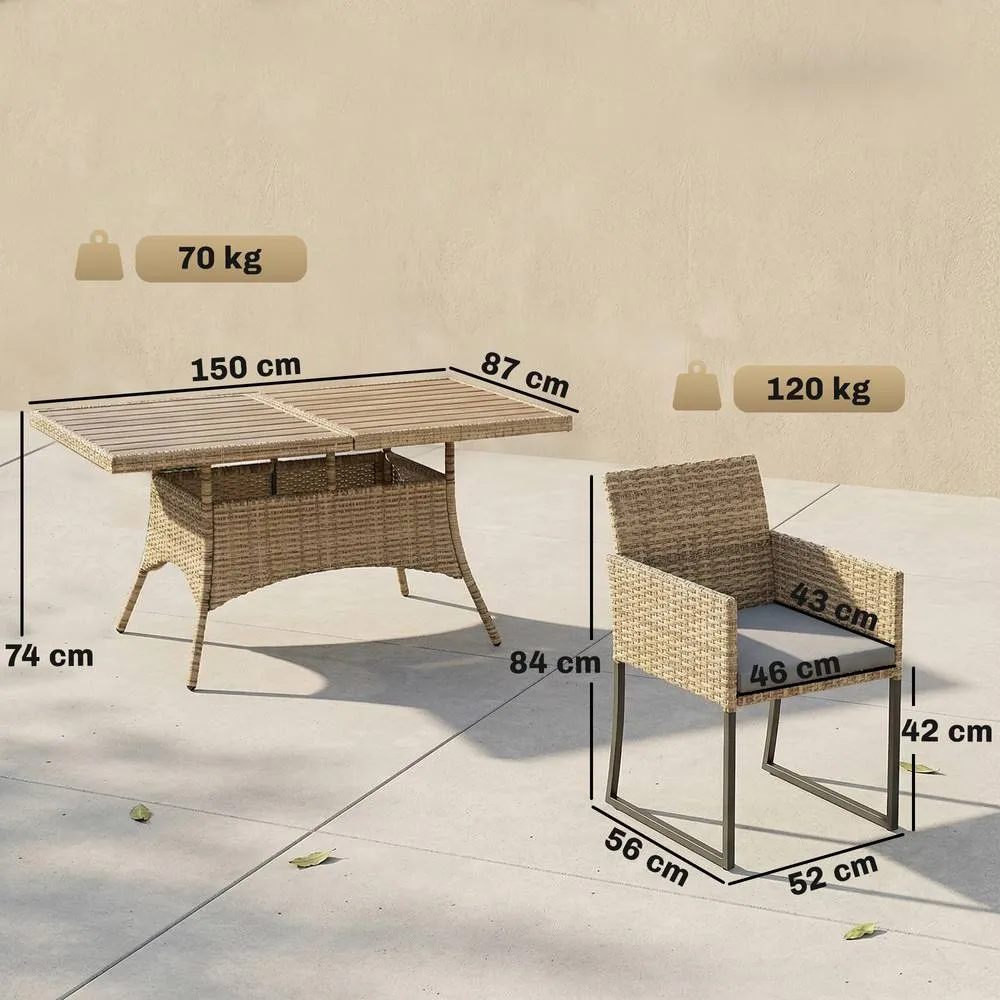 OUTSUNNY Rattan Garden Furniture Set, Rattan Table & Chairs with Cushions in Beige 3