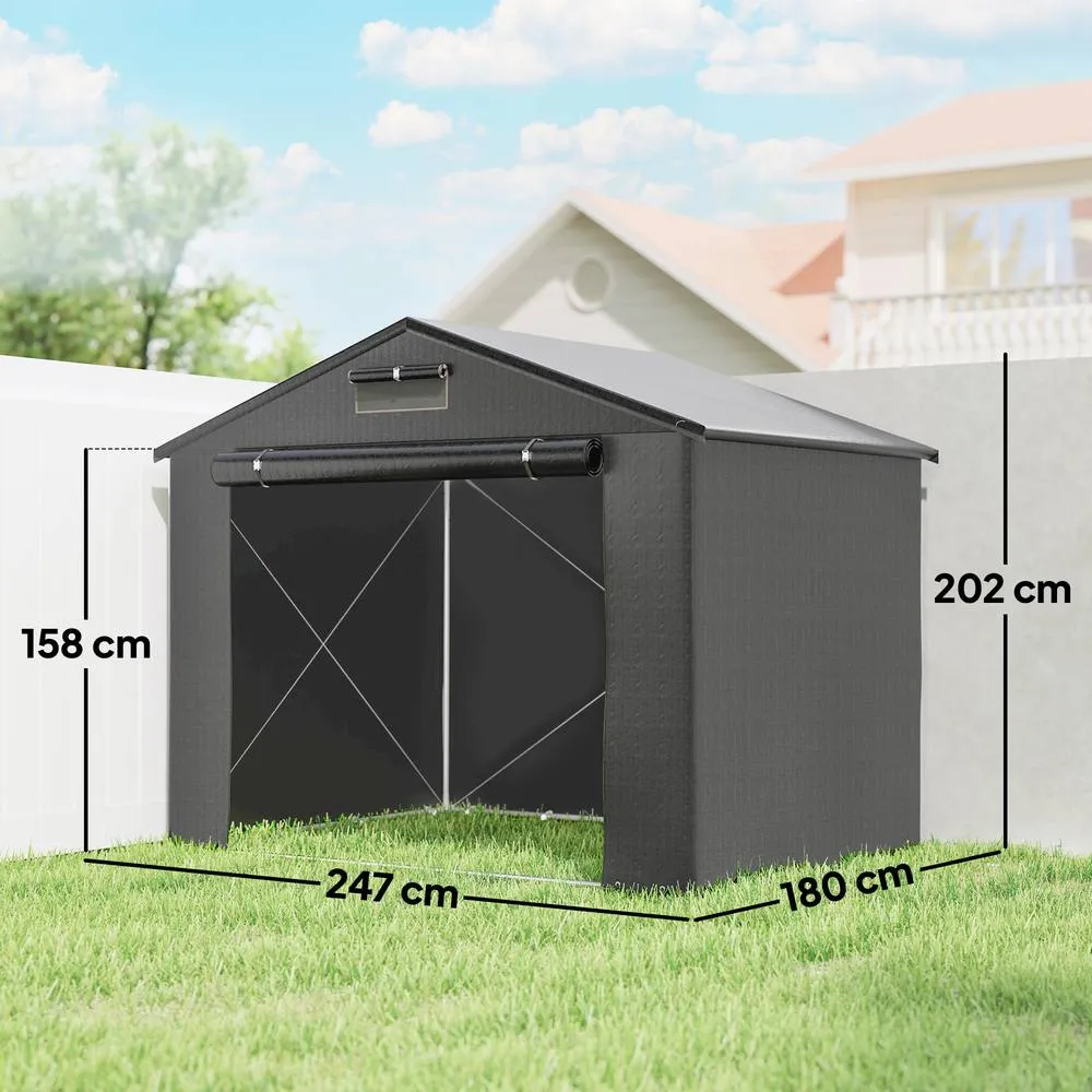 OUTSUNNY 8 x 6 ft Garden Storage Shed with Roll-up Zipper Door, Dark Grey 3