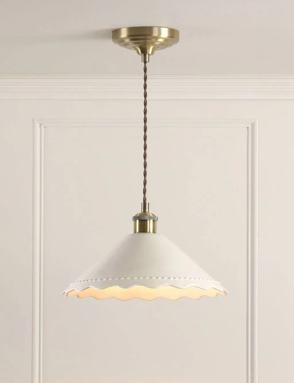 Laura Ashley Daws Ceramic Scallop Pendant Light Antique Brass