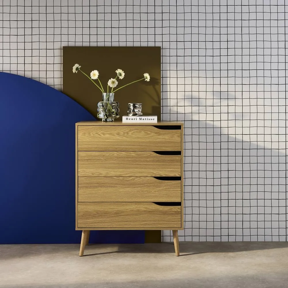 sweeek 4-drawer Chest With Walnut Wood Effect in Light Grey 4