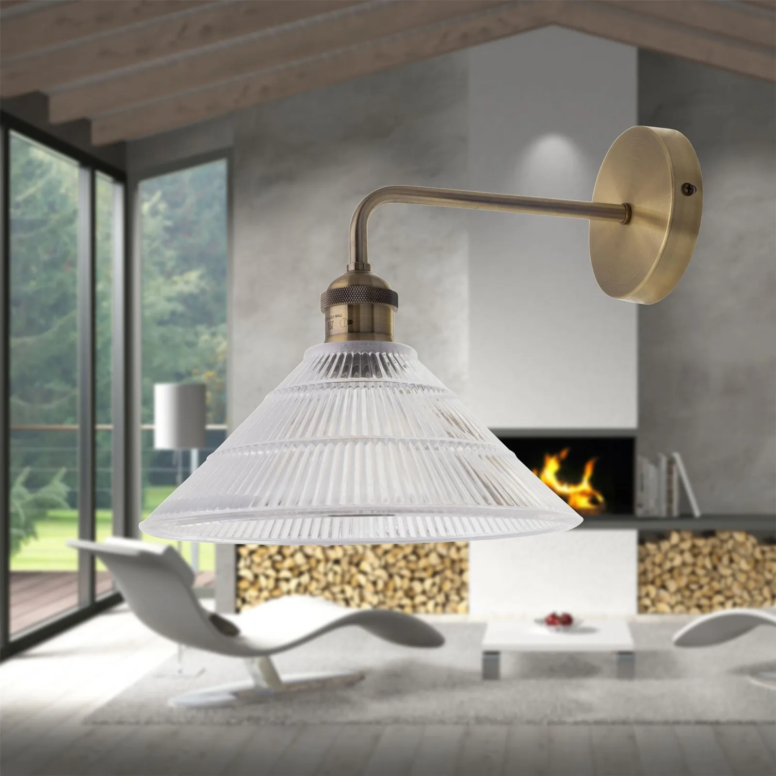 First Choice Lighting Set of 2 Isaac - Antique Brass Wall Lights with Fluted Glass Shades in Gold 4